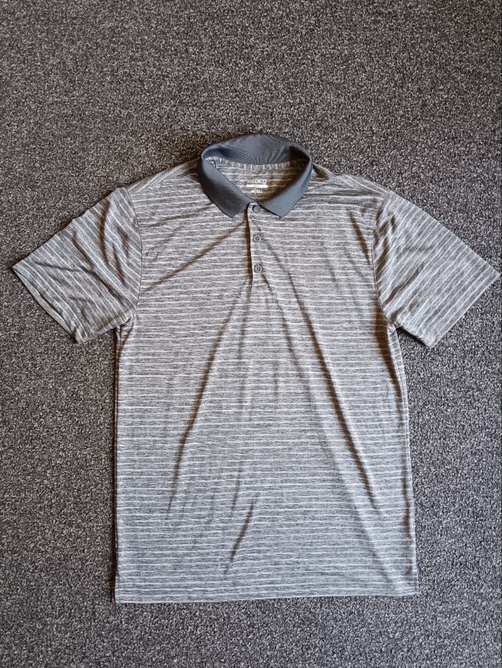 BCG Golf Mens Medium Gray Striped Polo Shirt, Classic Short Sleeve Performance